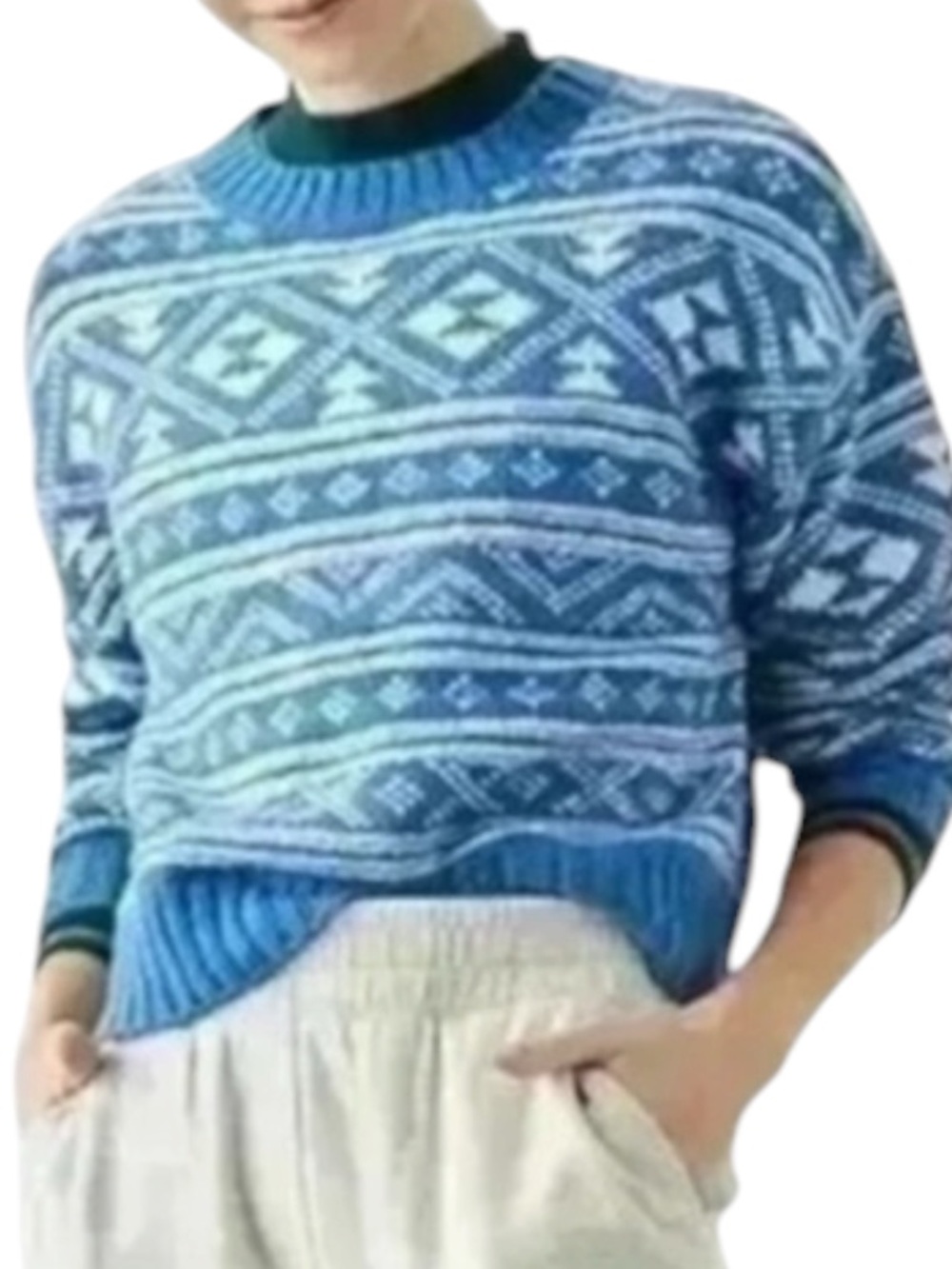 AMERICAN EAGLE Fair Isle Snowdrift Pullover Sweater  in Blue/Shite Size XL